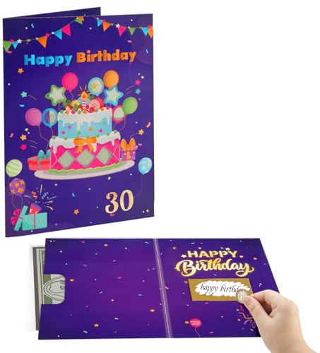 Musik-Geburtstagskarte mit Rubbelfeld & Licht zum 30. Geburtstag, Geldgeschenk mit beschriftbarer Rubbelkarte - Geburtstagskarte, Geburtstagsgutschein für 30-jährige Männer, Frauen, ihn, sie