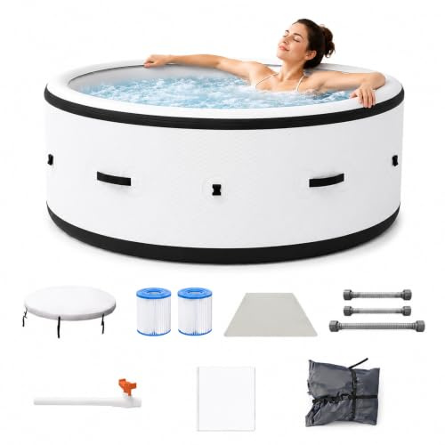 206 cm Piscina Idromassaggio Gonfiabile Per 4-6 Adulti, Spa Da Esterno Con 150 Getti Di Massaggio, Riscaldatore 40°C, Luci LED 6 Colori, Vasca Robusta Antiforatura Per Giardino Terrazza