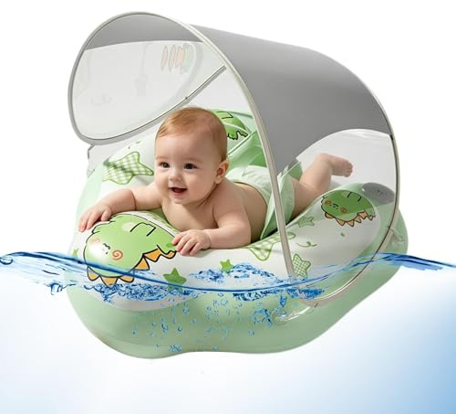 Salvagente Con Tettuccio Parasole, PVC Sedile Gonfiabile Per Bambini | UPF 50+ Ciambella Con Sedile Sicurezza, Gonfiabile Neonato Mare, Canotto Neonato Con Parasole, Traspirante & Rimovibile
