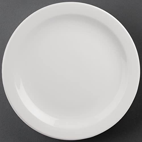 Olympia Athena Narrow Rimmed Porcelain Plates 284mm, White, 284mm (6 Pack) | Vitrified glaze resists water absorption, offering durable commercial dishwasher safety for busy professional catering.