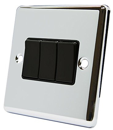 AET CPC3GSWIBL 10 A 3-Gang 2-Way Polished Chrome Classical Triple Light Switch with Black Insert Plastic Rocker Switches