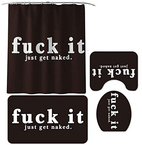 NANANA 4-Teiliges Badgarnitur Badezimmer Matte Set, Einfaches Briefwort Drucken, Duschvorhang, Anti-Rutsch-Vorleger, WC-Deckelbezug und Badematte