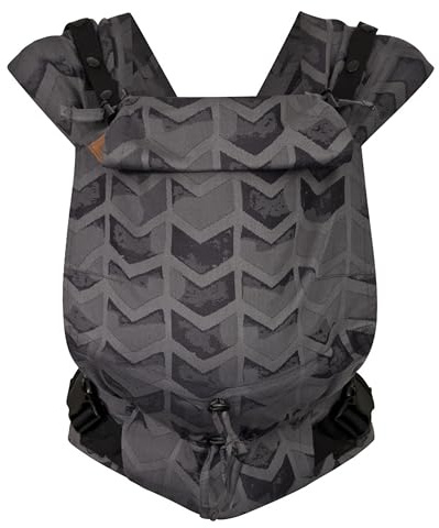 Hoppediz Primeo Babytrage ab Geburt für Neugeborene, Amsterdam black | Ergonomische Vollschnallentrage mit auffächerbaren X-Trägern - mitwachsend von 2,5 bis 15 kg