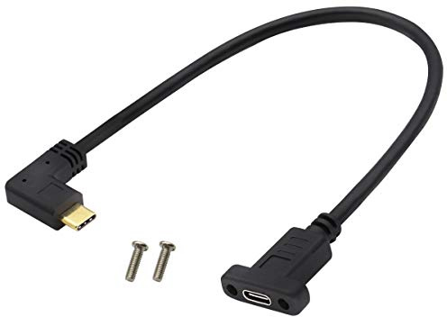 AAOTOKK Linker und Rechter Winkel Gen 2(3A) 90 Grad USB 3.1 Type C Männlich auf Weiblich,Schraubkabel zur Plattenmontage,Unterstützung für Aufladen,Daten,Audio,Videokabel für Laptop,Tablet,(0,3M/1Fuß)