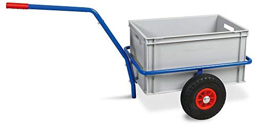 BRB Handwagen mit herausnehmbarem Kunststoffkasten 600x400x320 mm, grau, pannensichere Reifen, Tragkraft 200 kg