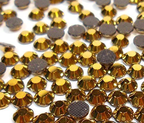 Perlin Hotfix Flatback Rückseite Strasssteine SS20 5mm Glas steine Runde Kristall Edelsteine 4,4~5mm (Gold Metallic) 1440 Stück