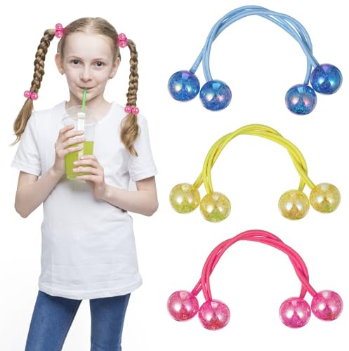 FOMIYES 3 Paar Haargummis mit Acrylkugel und Schmetterlingen, für Kleinkinder, Mädchen, Frauen, Haarspange für Kinder, Haar-Accessoires