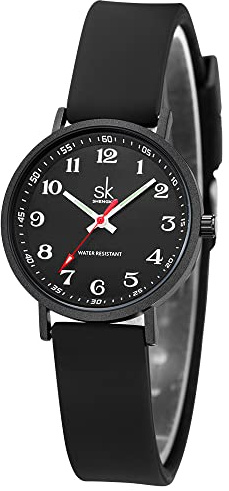 SHENGKE SK Deportes Reloj de Mujer ultradelgado de Moda para Profesionales médicos, Enfermeras, médicos, Estudiantes, Reloj con Esfera de fácil Lectura, Correa de Silicona Colorida (Black)