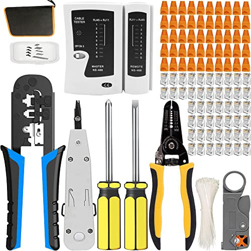 MAYLINE RJ45 Ethernet Crimpzange Werkzeugset 8P 6P RJ12 RJ11 CAT5 CAT6 Abisolierzange Kit LAN-Wartung Tester (Grau)