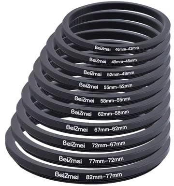 10 Stück Kamerafiltringe, kompatibel mit 82 mm Kameraobjektiv, 82-77/77-72/72-67/67-62/62-58/58-55/55-52/52-49/49-46/46-43, CNC-gefräst