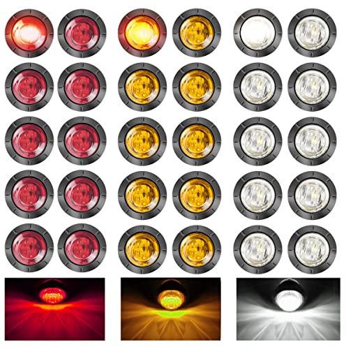 LeKaufen 30PCS 3/4 Trailer Side Marker Lights 12v/24v Front Rear Side Marker Indicator Light Universal Side Lights LED Trailer Lights Waterproof for Truck Trailer Caravan Boat (Red+White+Yellow)