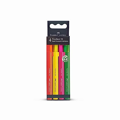 Faber-Castell 157774 - Textmarker Set, 4 Textliner in Neonfarben, Strichstärke 0,3-1,0 mm