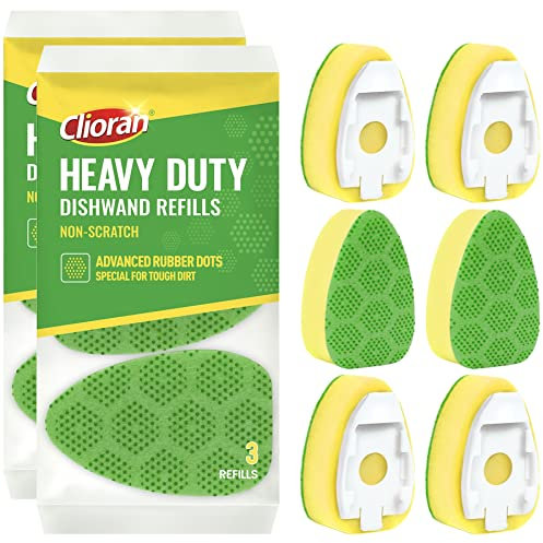 Dishwand Refills Scrub Dots Sponge Heads, Non Scratch Dish Wand Refill Scrubber Replacement Head, Soap Filled Dispensing Brush Handle, Heavy Duty Dishwashing Pads Dispenser Dishwasher Cleaning Tool