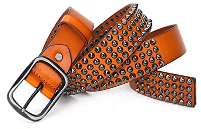 WRJAHCG Damengürtel, Nietengürtel Damen, Nietengürtel im Punk-StilLegierungsschnalleLedermaterial,Gelb,115cm/45.3''