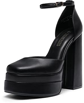 DREAM PAIRS Women’s High Chunky Platform Closed Toe Block Heels Square Toe Ankle Strap Dress Wedding Party Pumps Shoes,Black Size 7/5 UK