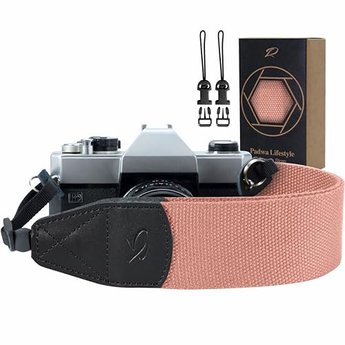 Padwa Lifestyle Kameragurt – 2 Breiter Doppellagiges Kopf aus Rindsleder Kameragurte für Fotografen,Verstellbarer Reine Baumwolle Vintage Gewebt Universal Schulter & Nackengurt für alle DSLR Kameras