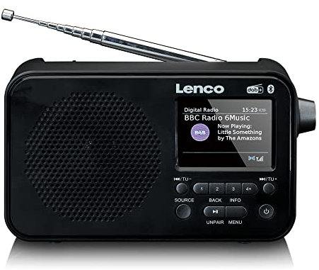 Lenco PDR-036 Radio portatile DAB+ – Bluetooth 5.0 – PLL FM Radio – 4 tasti di memoria – display a colori da 2,4 pollici – batteria integrata – orologio – sleep timer – nero