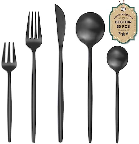 Bestdin Besteck Set, 60 teilig Besteck Set 12 Personen, Edelstahl Besteckset mit Messer Gabel Löffel, Hochglanzpoliert&Spülmaschinenfest.