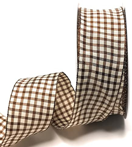 s.dekoda Schleifenband 20m x 40mm Braun - Beige Karoband kariert Vichykaro Dekoband mit Draht [3850]