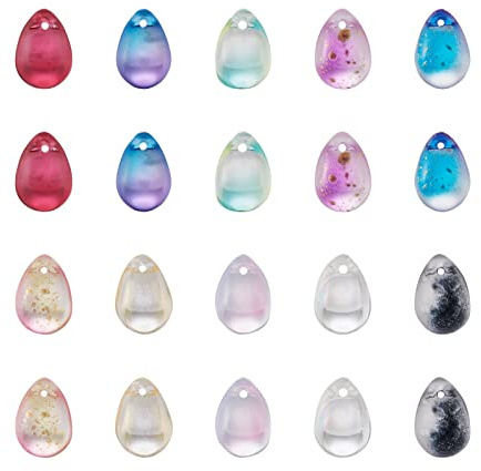 PandaHall 80 Stück Tropfen-Glas-Charms, zweifarbig, Wassertropfen-Kristall, lose Perlen, Glas-Tropfen-Anhänger für DIY-Halsketten, Ohrringe, Schmuckherstellung