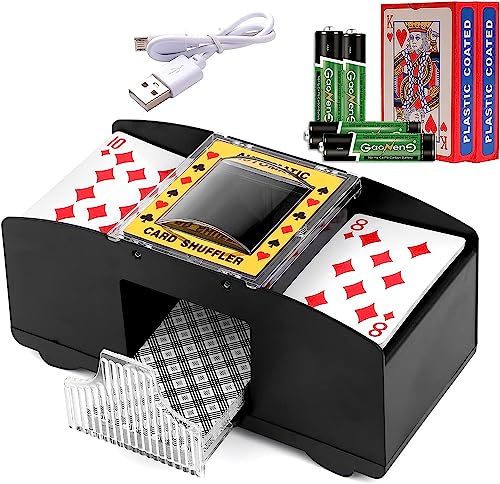 SZBJSMF Kartenmischer 2 Deck USB, Kartenmischmaschine Elektrische mit Batteries und 2 Poker für UNO, Poker, Texas Hold Em, Omaha, Baccarat