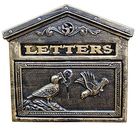 Boîte aux Lettres Verrouillable en Fonte Robuste Murale Vintage Antique avec Oiseau pour Mur Porte Porte Clôture Poteau Jardin Maison Décoration de Maison Small Gift
