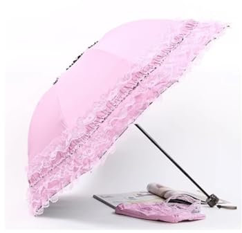 JCAKES Folding Umbrella Lace Women Rain Umbrella Sun Black Parasol Folding Princess UV Protection Decoration Windproof (Color : Pink)