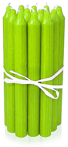 LUMELY dänische Premium Stabkerzen Limettengrün, 12er Pack, Höhe 18cm, Ø 2,2cm, Brenndauer ca. 8 Stunden, zylindrische Leuchterkerzen, Deko Kerzen Set, Kerzen Skandinavisch