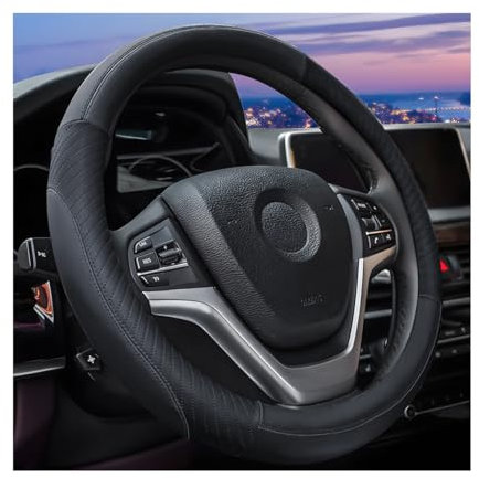 JNNJ Coprivolante Auto, Coprivolante in Pelle 37-38cm, Copri Volante Antiscivolo Traspirante Durevole, Universale Protezione Custodia Volante Auto per Maggior Parte Macchina Autocarri(Nero)