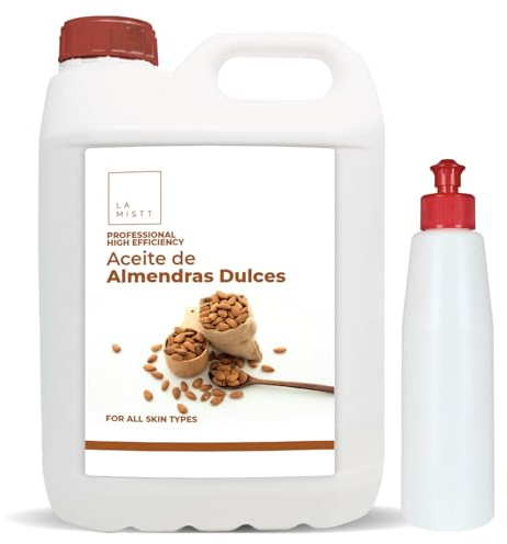 Olio di Massaggio di Mandorle Dolci, Rosmarino, Lavanda e Finocchio 5 Litri + Bottiglia Ricaricabile 250 ml | Olio per il Corpo Professionale