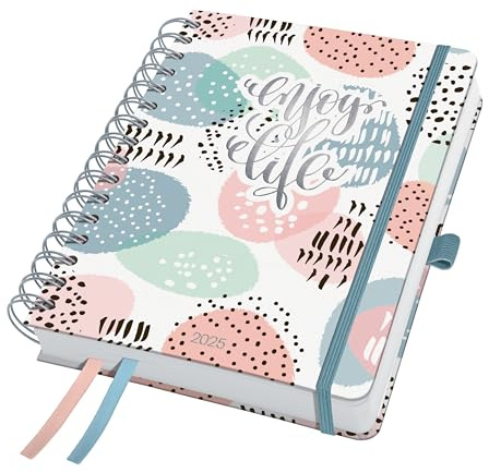 SIGEL J5602 Spiralkalender 2025 A5, Jolie Rose Inspiration, Hardcover, Gummiband, Stiftschlaufe, Einstecktasche, 2 Zeichenbänder, 240 Seiten, vegan, Buchkalender, Terminplaner