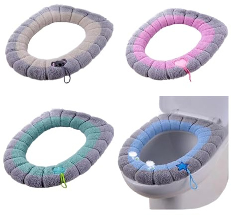 yeemeen Coprisedile per WC, 4Pcs Toilette Copri Sedile, Copri WC, Copri Tavoletta WC per Sedile WC Universale, Lavabile, Morbido, Confortevole ed Elastico