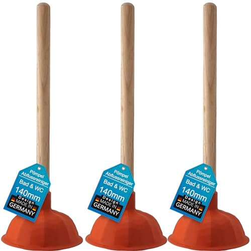 Abflussreiniger Rohrreiniger Pömpel Saugglocke 140mm Durchmesser - Extra starker Saugleistung - optimal geeignet für die Toilette, für Bad, Küche und Toilette - Design Made in Germany - 3 Stück