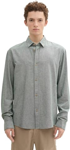 TOM TAILOR Denim Herren Relaxed Fit Hemd aus Baumwolle, 36077 - Dark Green Chambray, XXL