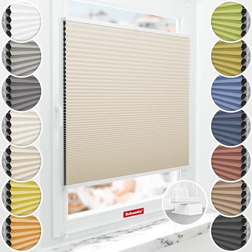 Schuette® Wabenplissee ohne Bohren ● Blackout x Honey ● The Dune (Beige) ● 25x100cm (Breite x Höhe) ● Suprafix Klemmhalter X ● 60 Sekunden Montage