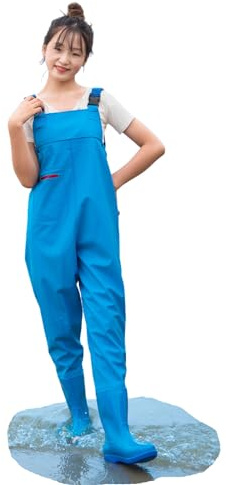 Wansiman Wathose mit Brusthöhe mit Stiefeln,Teichhose Damen Mit Tasche,Angelhose mit Watstiefel,Erwachsener,wasserdicht,atmungsaktiv,für Baustellen,Angeln,Bauernhöfe,Gärten,Jagen,Fliegenfischen