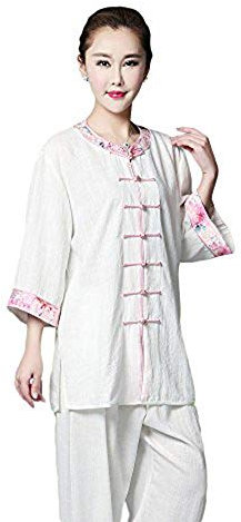 Kampsportskläder Dam Taichi Uniform Martial Art Set Andas Morgonträningskläder,Vit,S