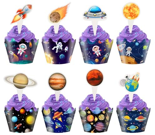 48 stycken rymden cupcake-dekoration, rymd astronaut cupcake-topper, födelsedag planeter tårtdekoration, rymden, astronauter tema, fest, tårtdekoration, födelsedagstårta, planet, topp för barns