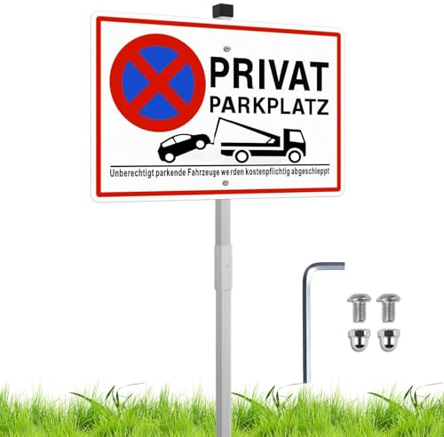 Privatparkplatz Schild,Schild Privatparkplatz mit 70CM Pfosten,30 x 20 cm | Alu ,Parkplatz Schilder Privatgrundstück,Fahrzeuge Werden Kostenpflichtig Abgeschleppt
