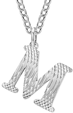 Herren Halskette Silber, Edelstahl Männer Ketten Englische Buchstaben M Halskette Anhänger Herren Schmuck Geschenke Kettenlänge 55 CM