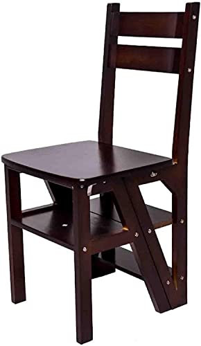 Solid Wood Folding Step Stool Chair 4 Step Ladder Rack Multi Purpose Convertible Stair Stool for Home Kitchen Garden Library Dual Purpose Foldable Ladder Chair