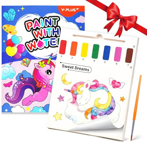 YPLUS Magisches Wassermalbuch für Kinder ab 2, Einhorn | Messfrei mit Wasserpinsel, Wiederverwendbar, Reisespielzeug Geschenk ab 2