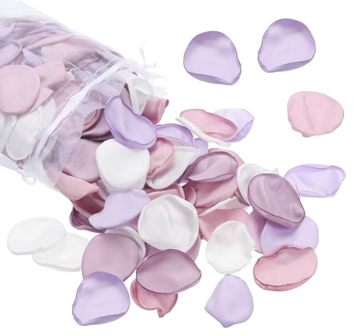 PATIKIL Rosblad i silke, 300-pack konstgjorda blomblad falsk blomkorg kronblad för bröllopsdekoration middagsbord gång spridning, ljuslila/rosa/gräddvit