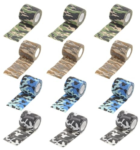 12 Rollen Selbsthaftende Bandage,Dancepandas Camo Tape,Self-Adhesive Non-Woven Fabric Tape Camouflage Bandage,für Outdoor Camping Fotografen Jäger Kamera Schutz(7.5cm*4.5m)