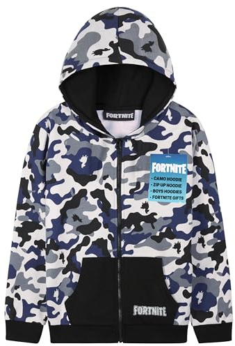 Fortnite Felpa Bambino Felpe con Cappuccio Giubbotto Ragazzo Felpa con Zip Morbido e Confortevole Vestiti Bambini Idea Regalo (9-10 Anni, Camo)