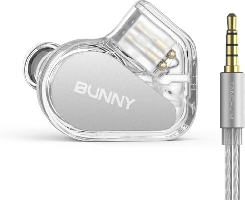 BUNNY Trådbundna spelhörlurar, HiFi IEM-öronsnäckor på nybörjarnivå med mikrofon – 3,5 mm | Bass Boot labyrint hål, 1DD dubbelkammare drivrutin, 0,78 2 stift trasselresistent, lätt, audiophile in-ear hörlurar