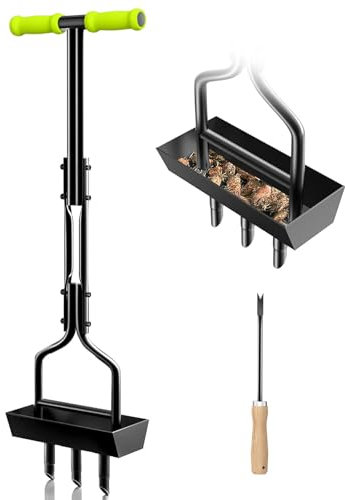 EEIEER Rasenlüfter, Aerifizierer für Rasen Hohlspoon Manuell Vertikutierer Rasenspecht Aerifizieren Rasenbelüfter mit Ablageschale, Handvertikutierer Aerifiziergabel für Verdichtete Böden Rasenpflege