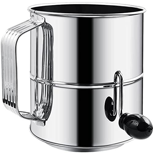 Lonrtesw Flour Sifter Hand Crank Fine Mesh Screen Universal Flour Sieve for Pastries Cupcakes Decorate Cakes Equipment