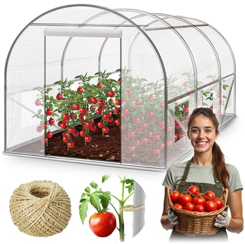 Plonos Garten-Gewächshaus Tunnel 2 × 3 m - 6 m² Folientunnel mit Stahlrahmen | PE-Folie 140 g/m² UV-beständig | 8 Fenster mit Moskitonetz | Pflanzenschutz | Weiß