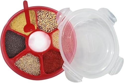 KULIA® Spice Box With 7 Compartments And 1 Spoon Indian Masala Dabba Spice Containers Cooking Tools Home Accessories Spice Jar Dining Table Décor Spice Storage Container Spice Holder Religious Gifts